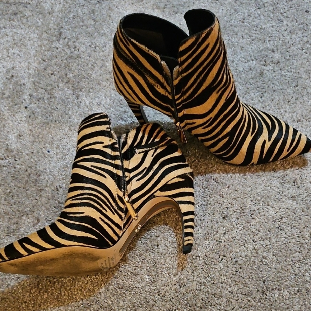 Sam Edelman Black and Tan Heeled Boots with Zebra Print